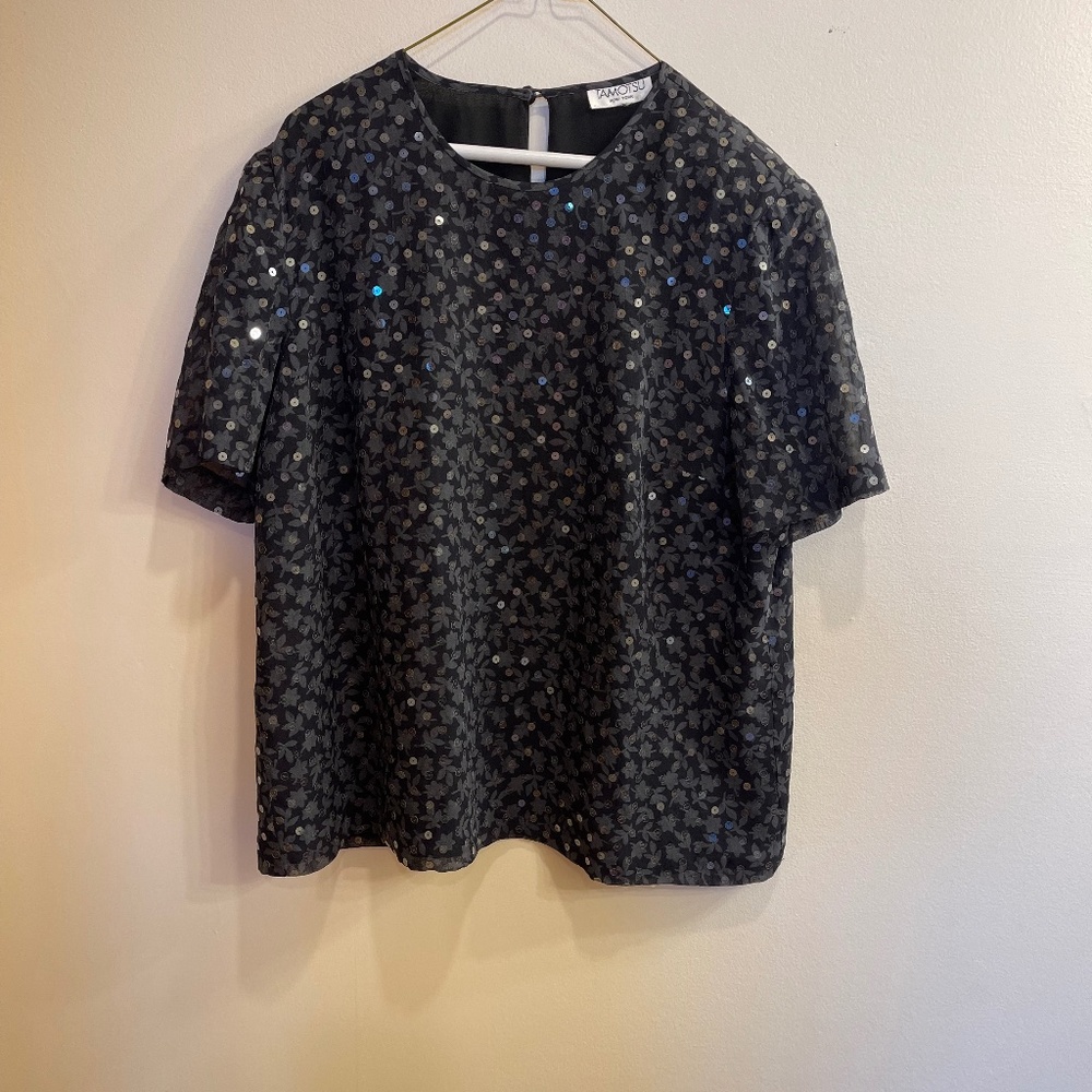 Sequined, evening blouse, black, large